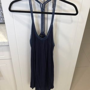 Woman’s navy blue strap dress, Size L, threaded sewn embellishments